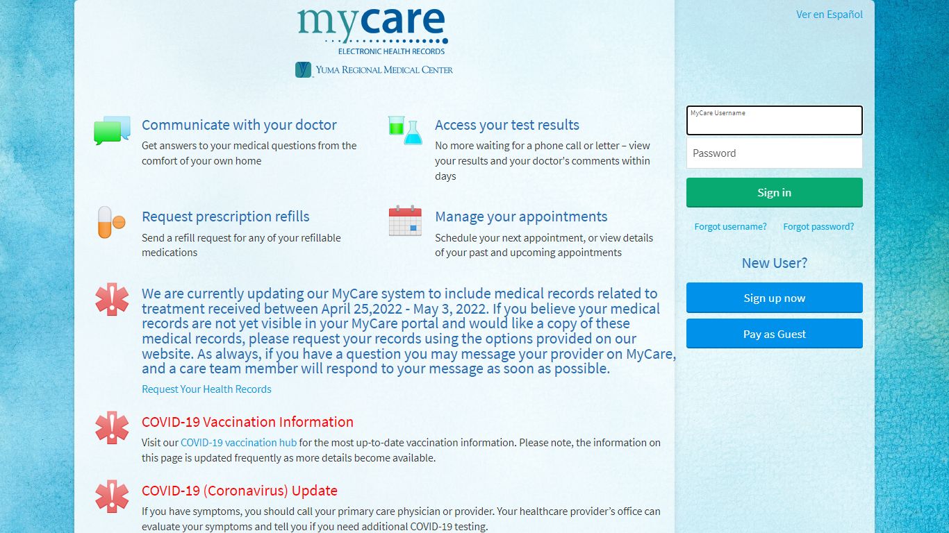 MyCare - Login Page